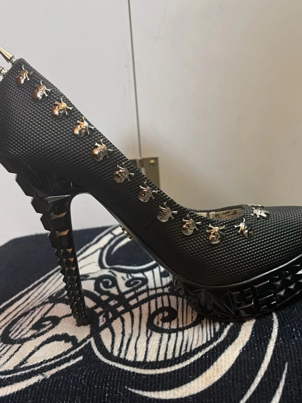 Rachel Zoe Black Platform Pumps with Silver Spike and Stud Accents